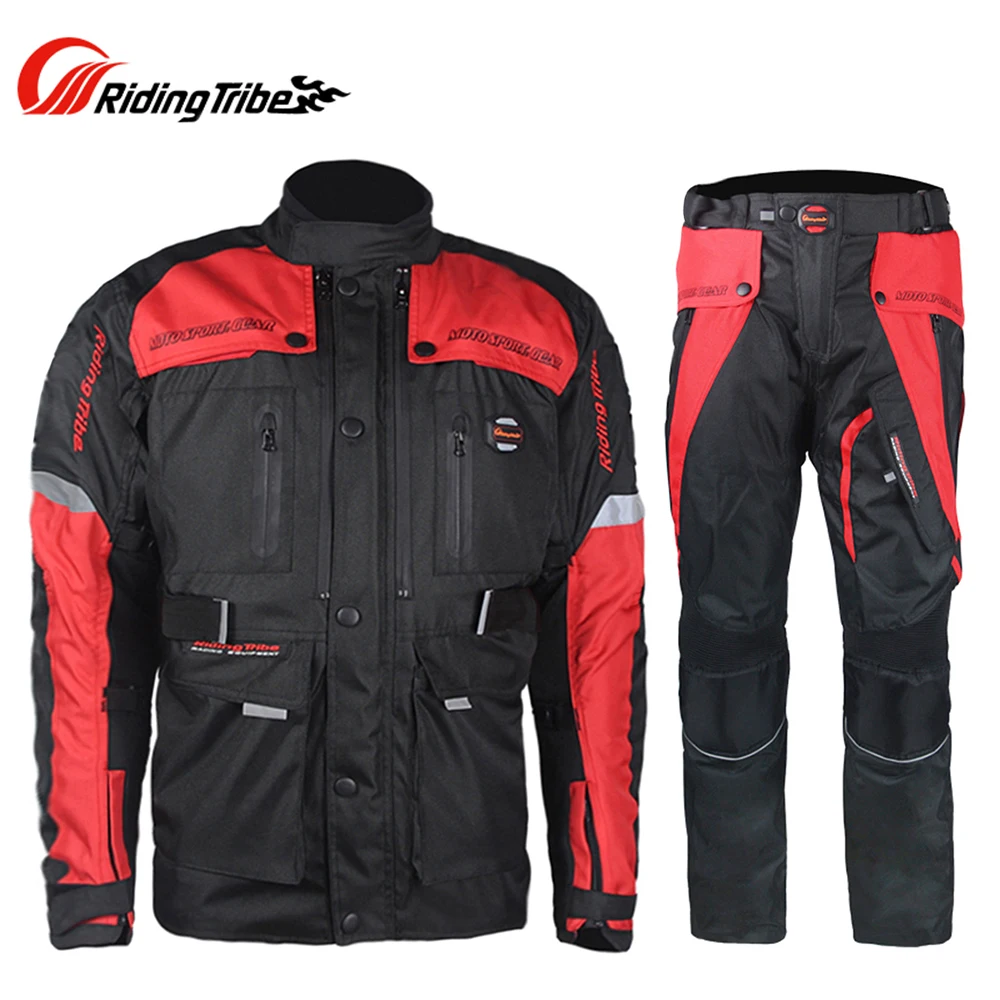 Moto rcycle pull suit Мужская одежда для гонок по бездорожью ветрозащитная Водонепроницаемая мотоциклетная куртка для путешествий для верховой езды куртка для мотоцикла брюки костюм - Цвет: Red Set