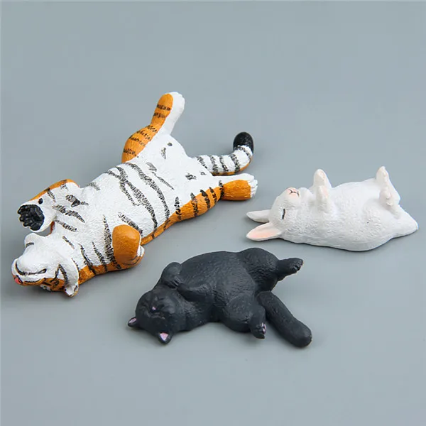 Cute Lazy Sitting Pets Animals Tiger Rabbit Dog Cat Lifelike pvc toys fridge magnets - 4