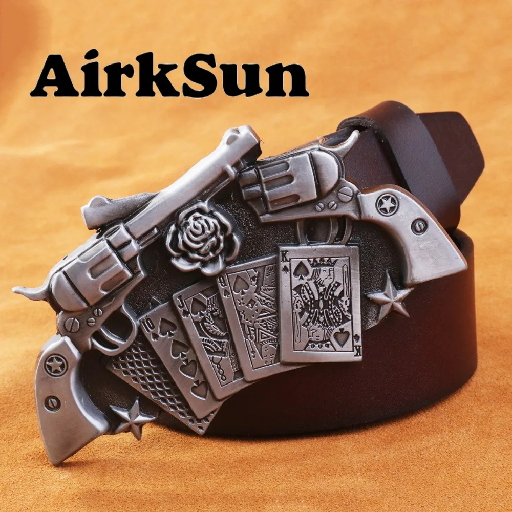 AirkSun2017 Punk Playing cards Buckle for men Cowskin Soild Mens belts luxury Genuine leather wide Big Size Belt Men Ceinture | Аксессуары