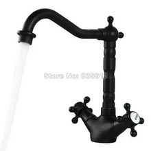 Черный Масляный Бронзовый кухонный раковина кран с поворотным изливом на бортике с одним отверстием сосуд Раковина Смеситель с двойной ручкой Wsf095