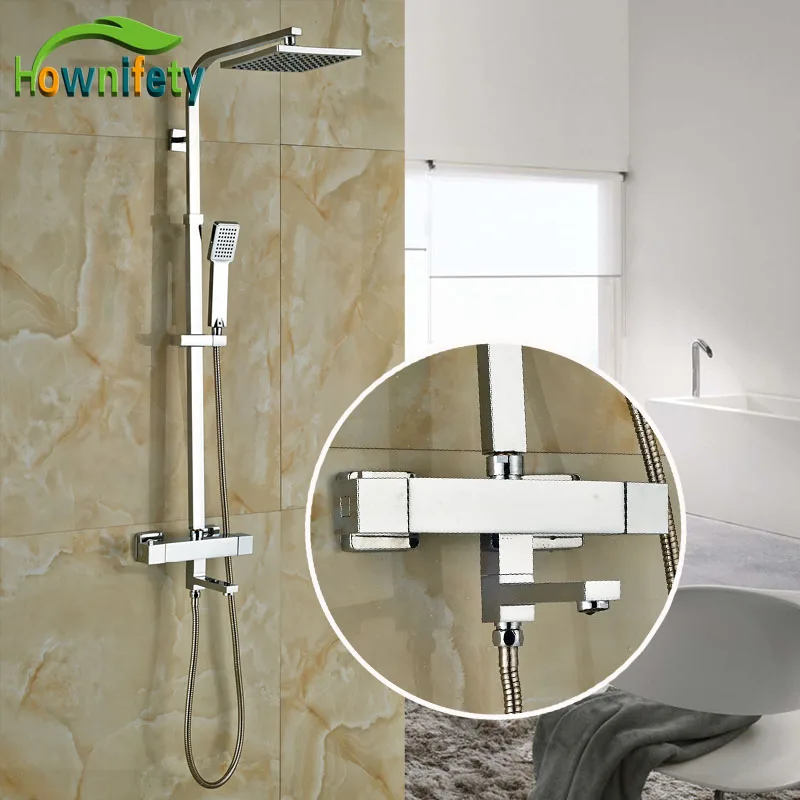 

8 Inch Rainfall Showehead Shower Set Plastic Handshower Thermostatic Tap Chrome Polish With Tub Spout Bath Mixers