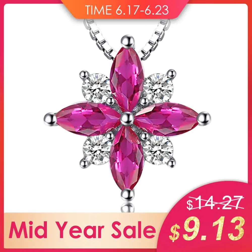 

JewelryPalace Flowers 0.85ct Created Ruby Pendant Necklace 925 Sterling Silver Romantic Jewelry Not Include A Chain Pendant