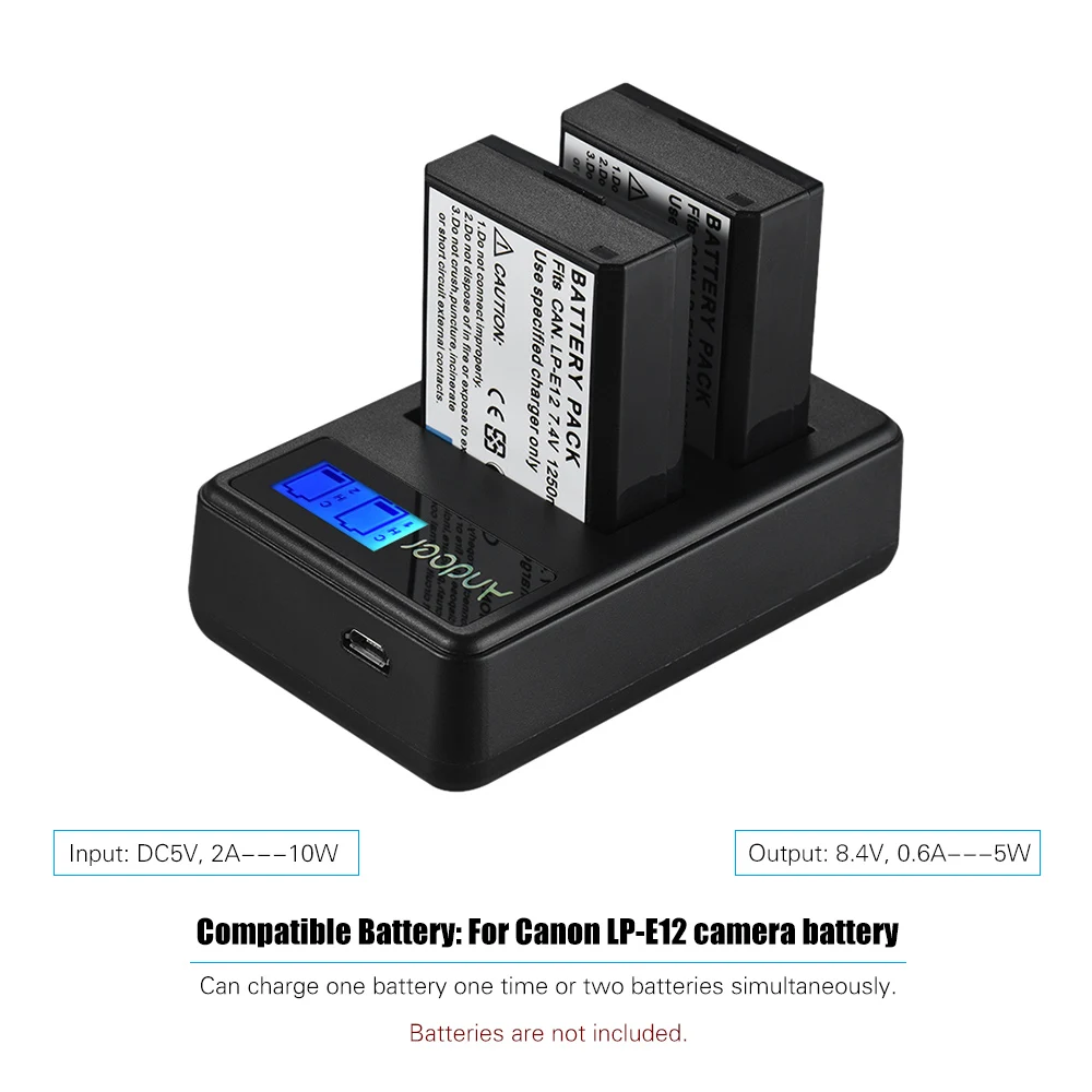 Andoer LCD2 LPE12 Двухканальное зарядное устройство для ЖК камеры с дисплеем Canon LP E12