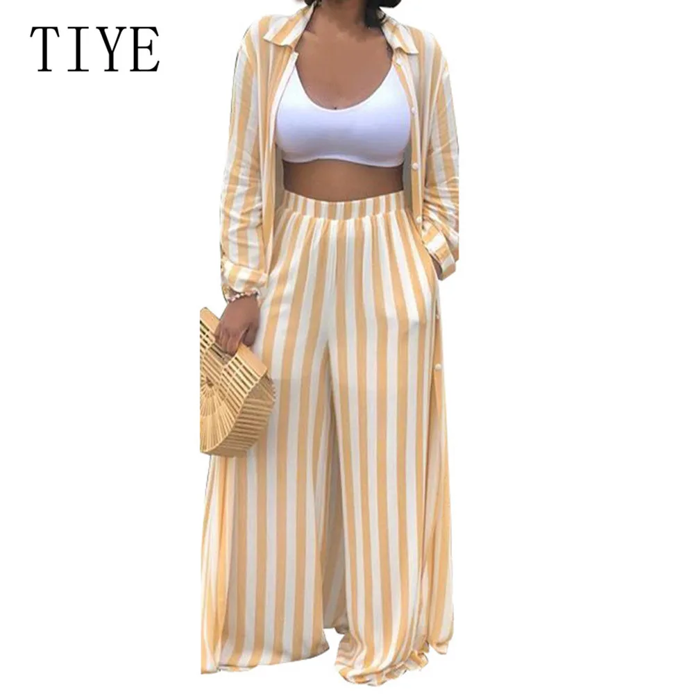TIYE Sexy Turn-down Long Sleeve Striped Two Pieces Sets Wide Leg Jumpsuits Women Casual Go Out Loose Black Playsuits Rompers TIYE Sexy Turn-down Long Sleeve Striped Two Pieces Sets Wide Leg Jumpsuits Women Casual Go Out Loose Black Playsuits Rompers