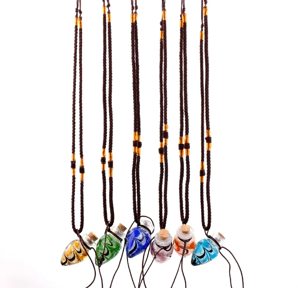 

Fashion 6ps Flower Pendant Necklace Colorful Lampwork glass Pendant Necklace Essential Oil Diffuser Spiral Heart Perfume Bottles