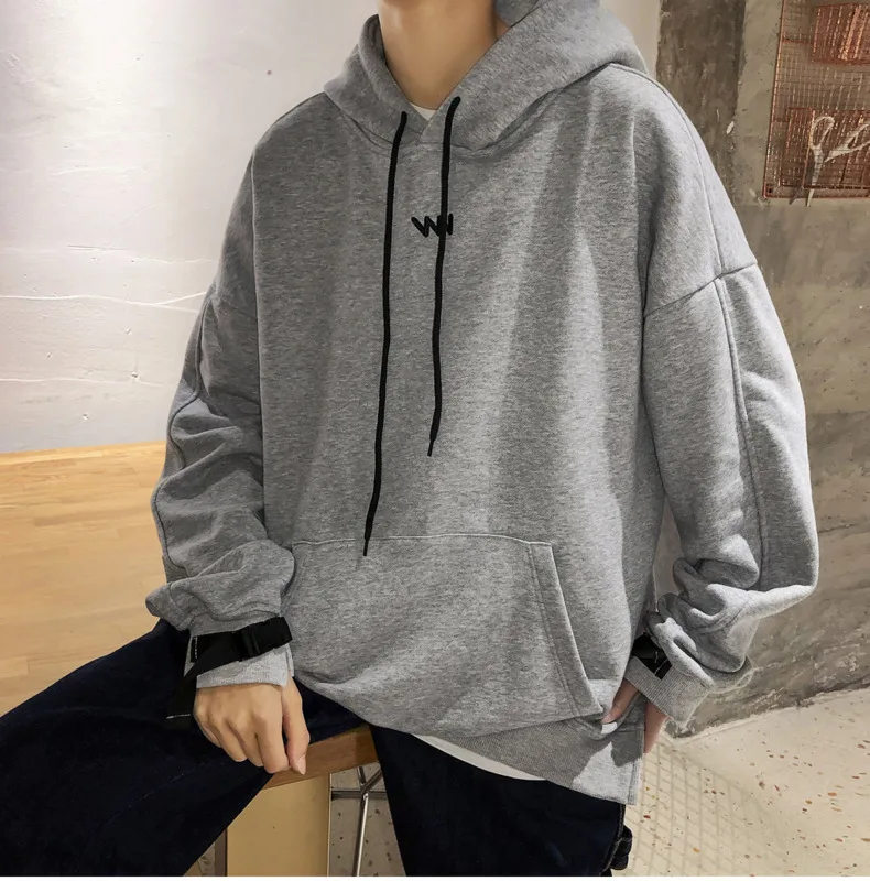 

Men's Sweatshirt 19 Spring New Youth Popular Loose Buckle Decoration Contrast Hooded Sweatshirt Letters Youth Casual Men's Wear