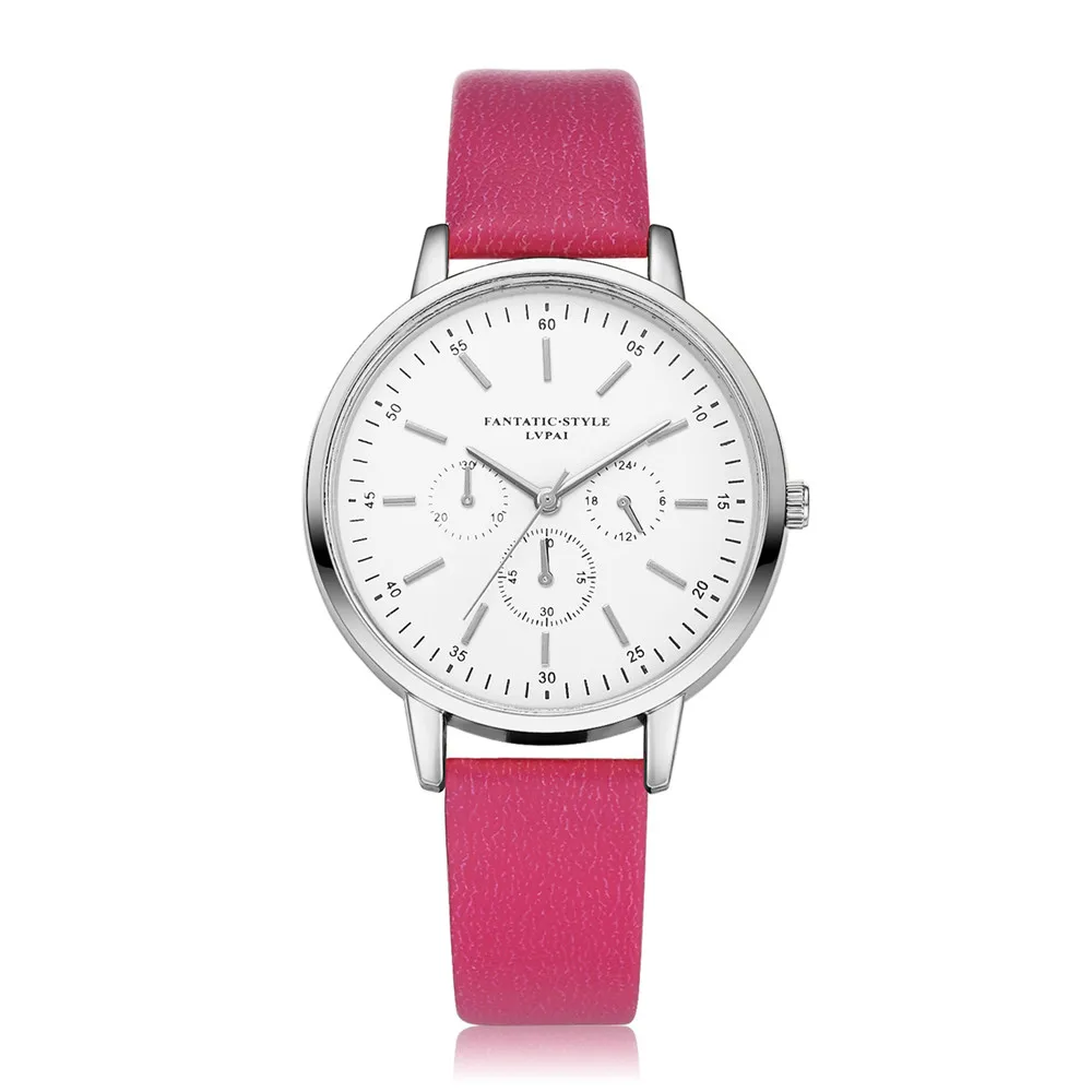 Lvpai Hot Pink Fashion Faux Watches Retro Design Leather Band Watch Women Quartz Wristwatch