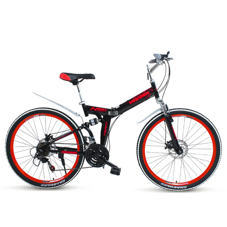 24/26 inch folding mountain bike 21 speed front and rear suspension machinery disc brake commuter commuter male and female stude