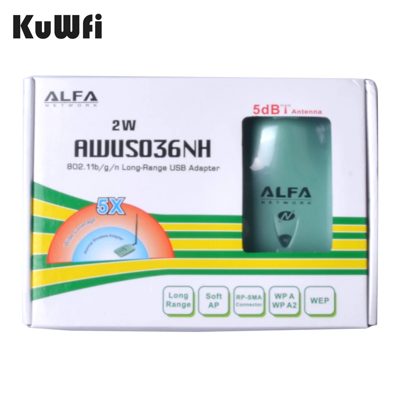 KuWFi Alfa USB Wifi адаптер awus036нh Ralink3070L Wifi приемник 2000 МВт 150 Мбит/с Беспроводная USB Wifi сетевая карта для ПК/ноутбука