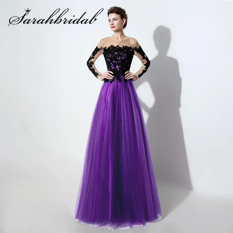 Black Lace Applique Party Prom Gown 