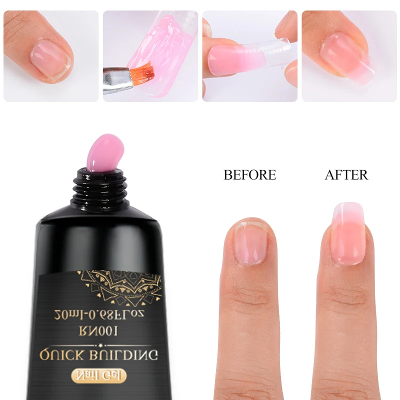 RBAN NAIL 20 ML uñas acrílico Poly Extension Gel Rosa Blanco claro cristal UV LED Builder Gel consejos solución de deslizamiento rápido de extensión