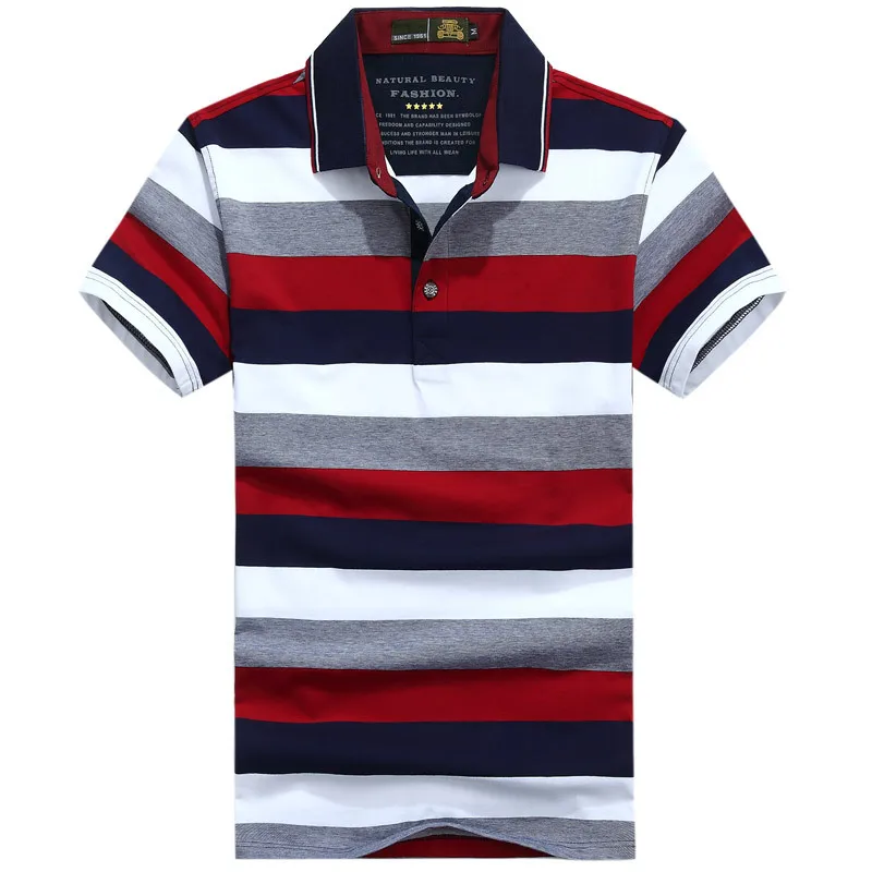 AFS JEEP Brand Polo Shirt Men Cotton Polo Casual Loose Striped Military ...