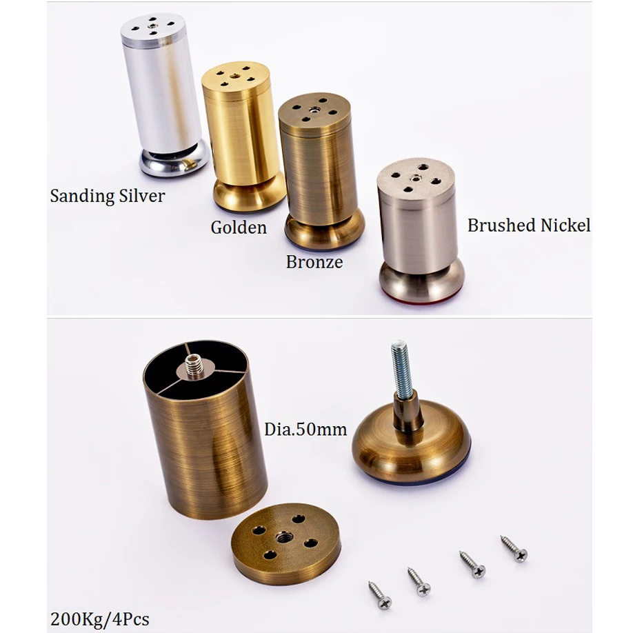 4 шт./лот, круглый диаметр 50 мм, сплав цинка, регулируемый Нивелир, ноги для дивана, кровати, шкафа, ТВ, золото, бронза