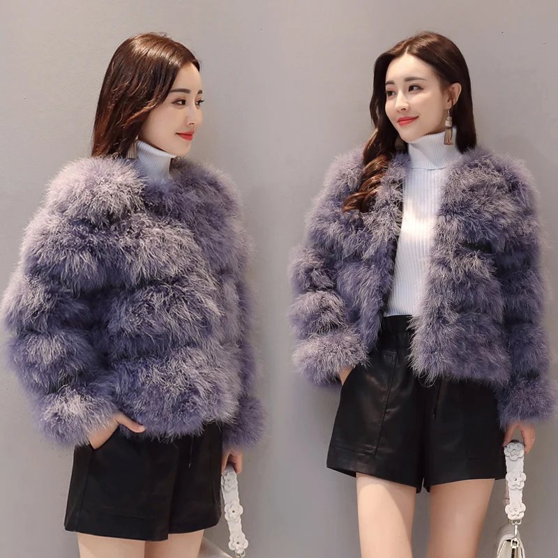 D'hiver Femmes De À Autruche Sexy La Manches Plus Laine Manteau Photo 2018 Veste Longues Festival Plume Taille Fourrure Dinde Court Mode w6agnHY