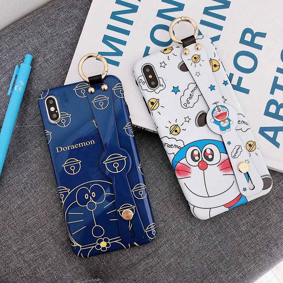 Мультфильм Doraemon Телефон чехол для iPhone 7 8 6 S 6 Plus X XR XS Max Роскошный милый аниме ремешок подставка чехол для iPhone X