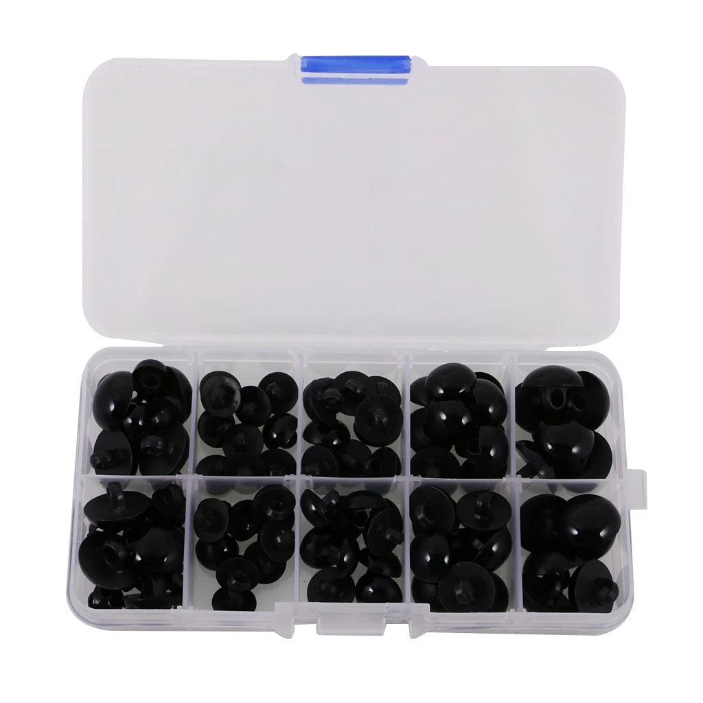 100 Pieces Plastic Black Half Ball Mushroom Shank Buttons Sewing Buttons DIY Bear Animal Toys Eyes Kids Craft