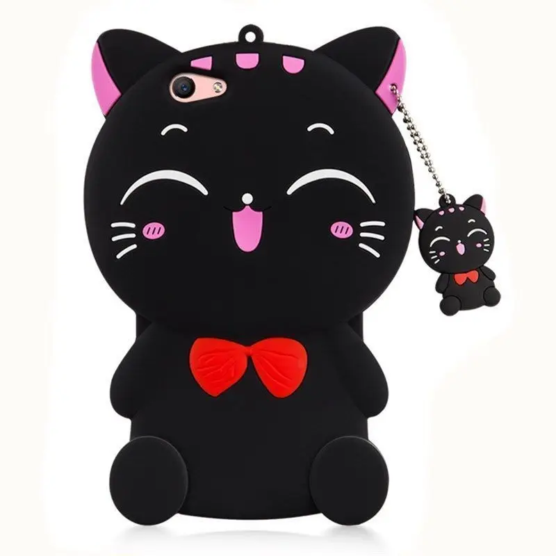 Для iPhone X XS XR Max, мягкий силиконовый чехол с 3D милыми мультяшными животными для телефона, чехол для iPhone 5, 5S, 5C, SE, 6, 7, 8 Plus, X - Цвет: Black Lucky Cat