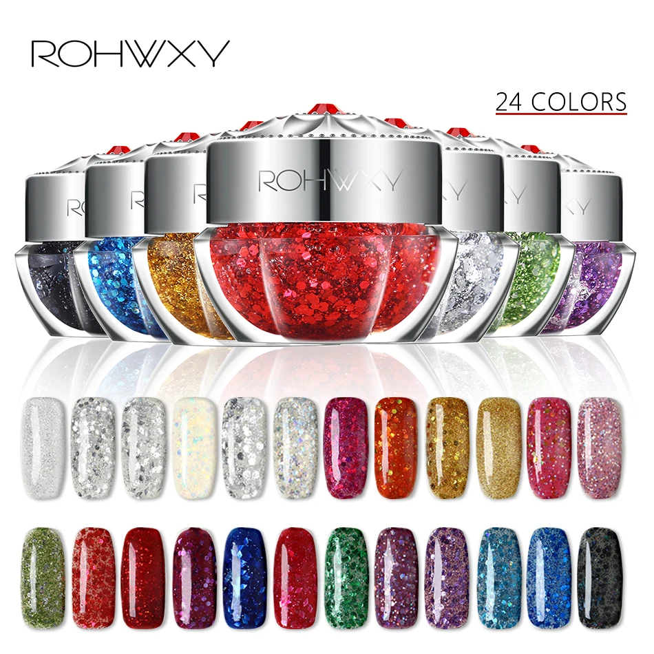 ROHWXY Новый Алмазный Блестящий Гель лак для ногтей 24 цвета 10 мл УФ гель