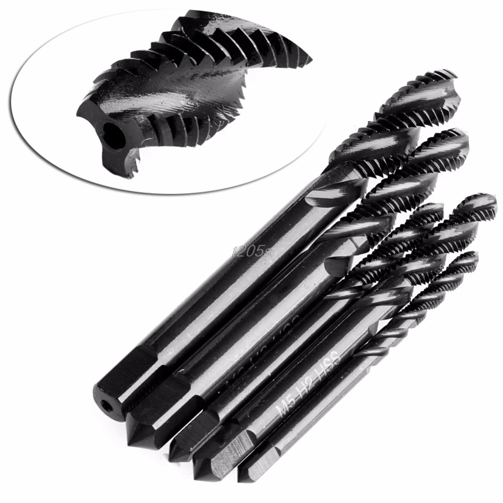 

5Pcs/Set HSS Nitriding Coated Spiral Flute Machine Screw Tap Taps Drill M3 - M8 New T12 Drop ship