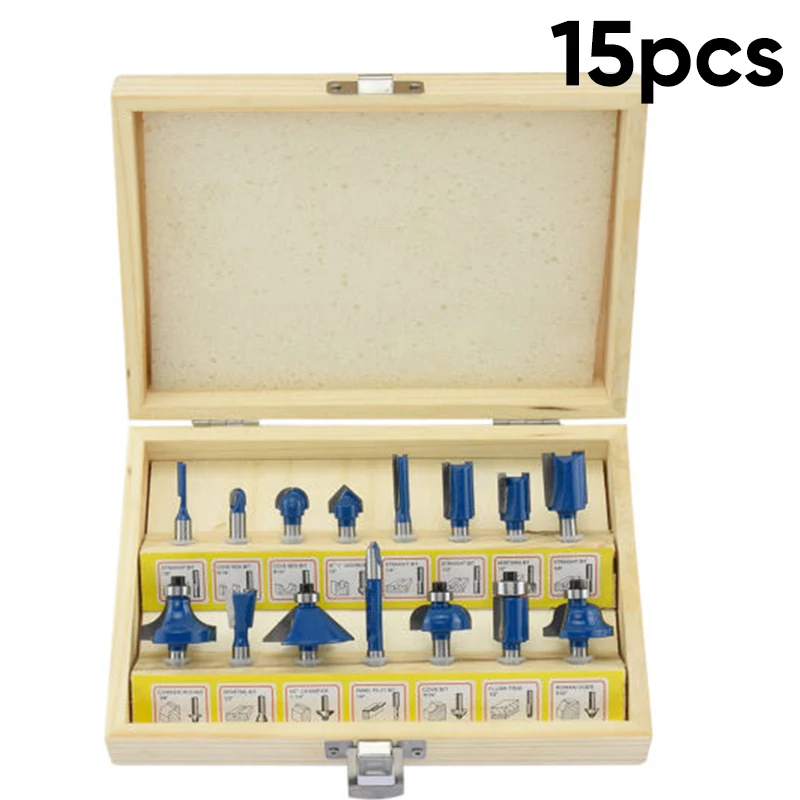 

15pcs Router Bits New 1/4 Shank Router Bit Set Carbide Tip Ball Bearing With Wood Case High Quality