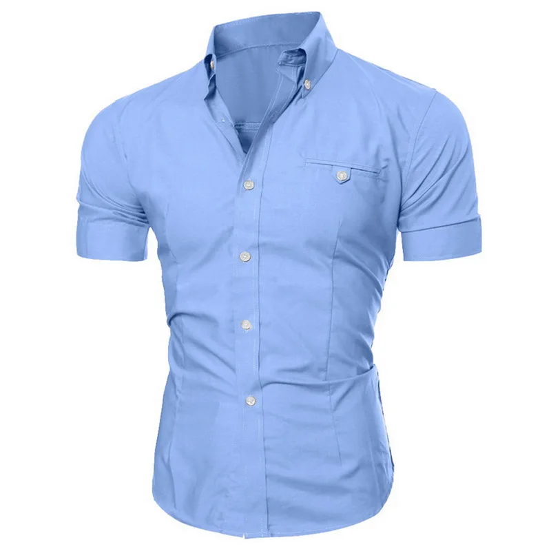 Oeak мужские s Slim Fit повседневные платья рубашки летние модные однотонные рубашки мужские с коротким рукавом Turn-Down воротник обычная рубашка