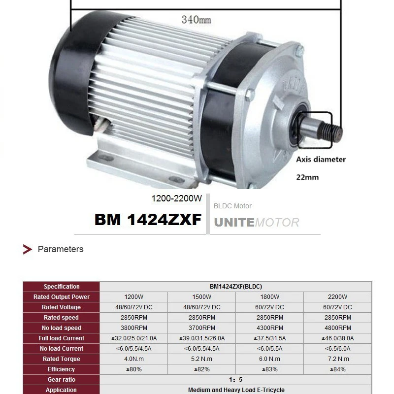 Best BM1424ZXF 48V 60V 72V 1200W 1500W  2200W Brushless Motor Electric bike Engine E-Scooter Motor Bicicleta Riding Conversion 1