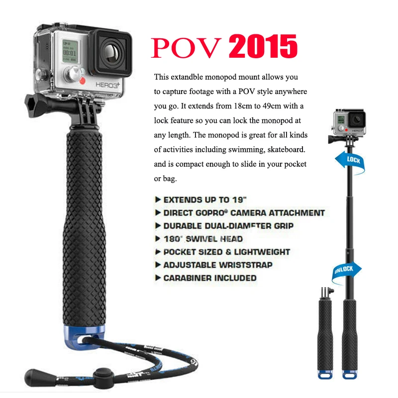 

GoPro Monopod Aluminum Pole Stick Telescoping Handheld Monopod Accessories with Tripod Mount for GoPro Hero 4 3+3 2 Xiaomi yi