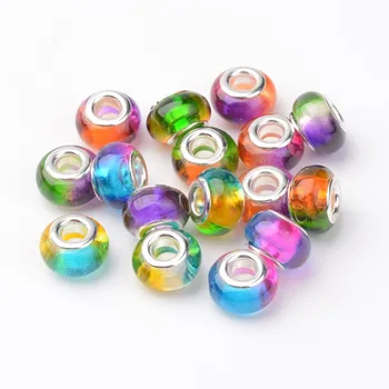

PandaHall 10pcs 14x9mm Resin European Beads Large Hole Rondelle Beads for Jewelry Making with Brass Cores Mixed Color