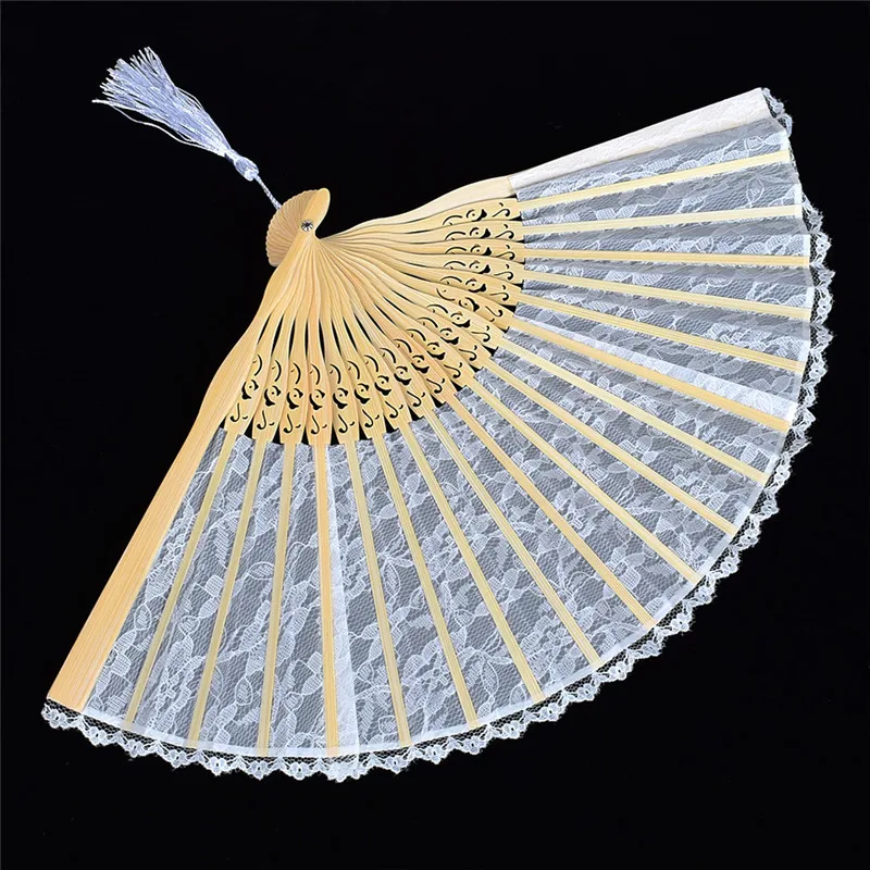 Fashion Women Folding Hand Fan Bamboo Lace Design For Wedding Party