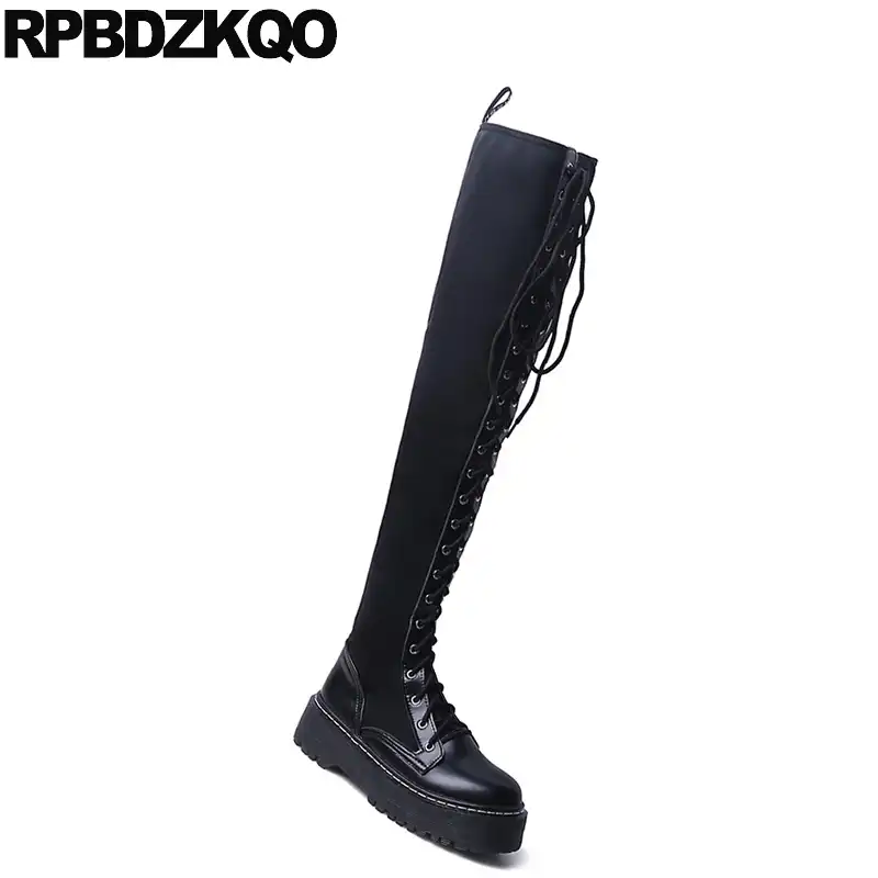 over the knee lace up flat boots