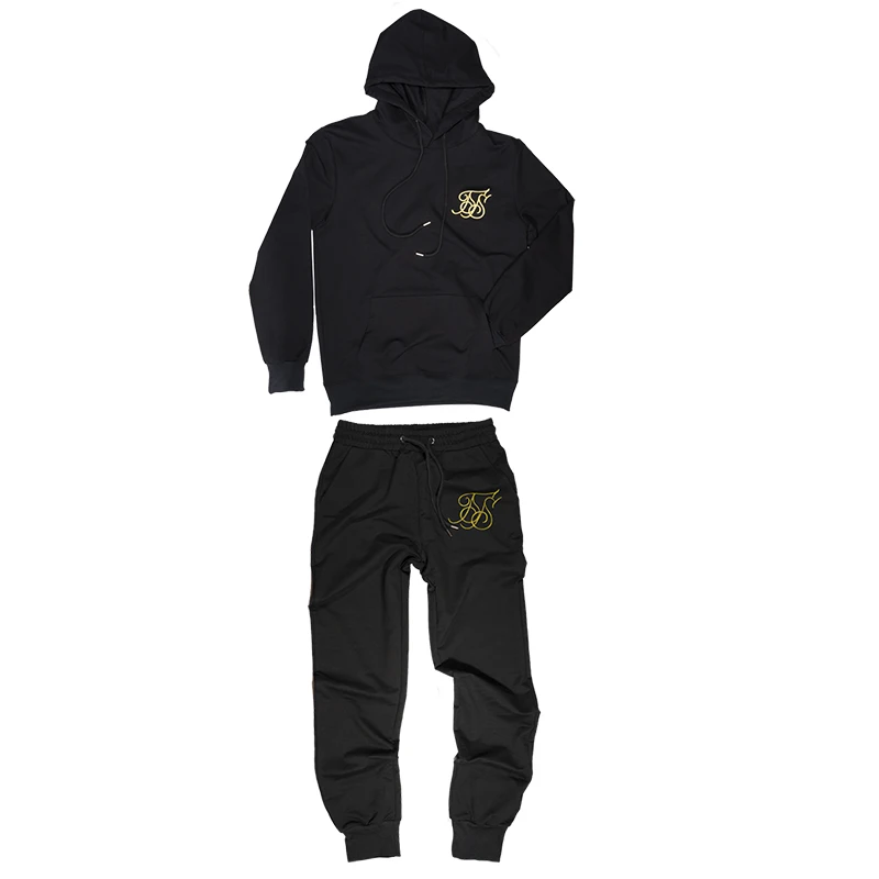 Бренд для мужчин модные Kanye West Sik шелковые худи кофты хип хоп вышивка хлопок тренажерные залы с капюшоном+ брюки для девоче - Цвет: Black Hoodie pants