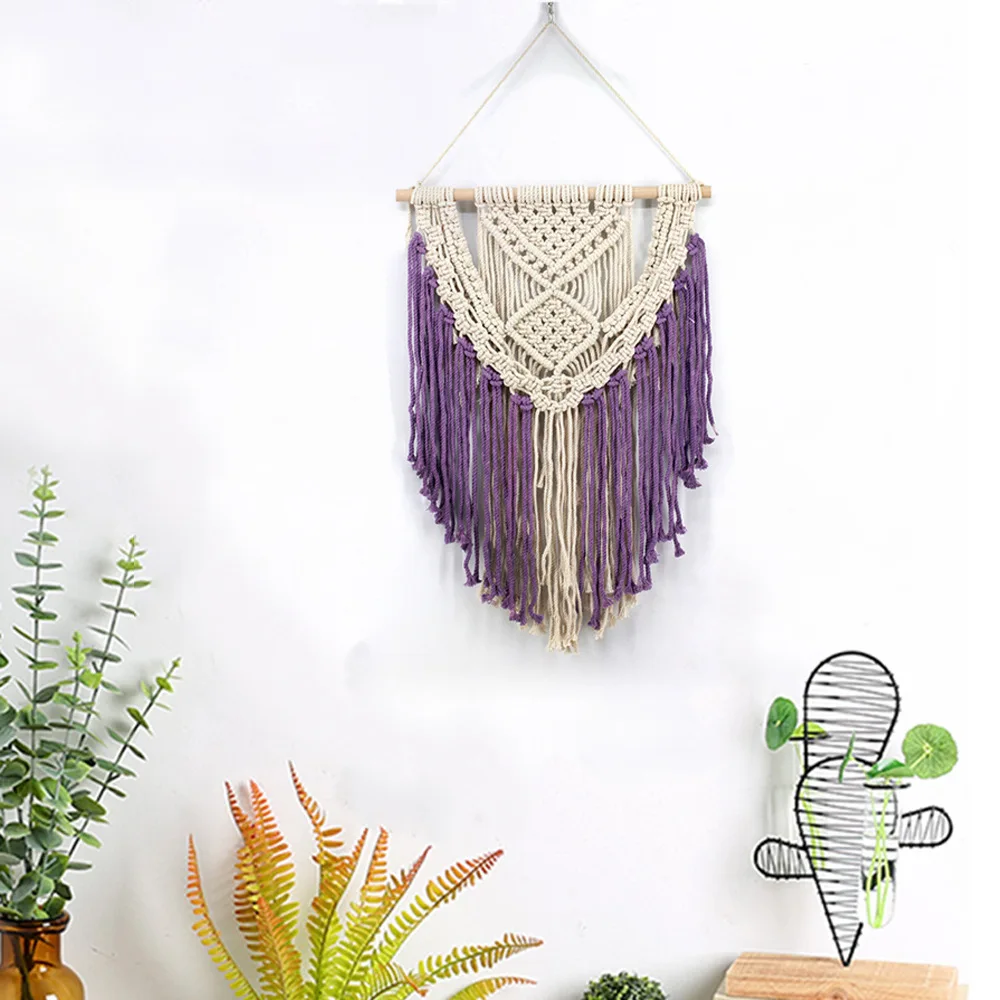 

Purple Wall Hanging Bohemian Woven Cotton Rope Macrame Tapestry Beautiful Apartment Dorm Room Decoration Wedding Gallery Decor