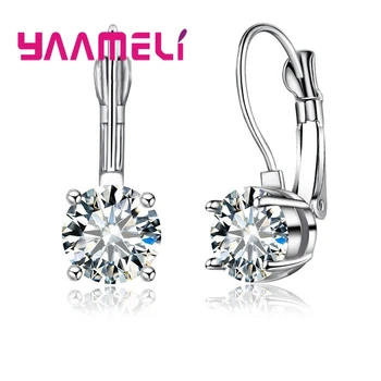 

Top Quality 925 Sterling Silver Crystal Hoop Earrings For Women White Zircon Earring Wedding Brincos Jewelry Accessory