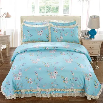 

4 Pcs Luxury Pastoral style King Queen size Korean Bedding Sets Cotton Bed sheet Duvet cover set Pillowcases
