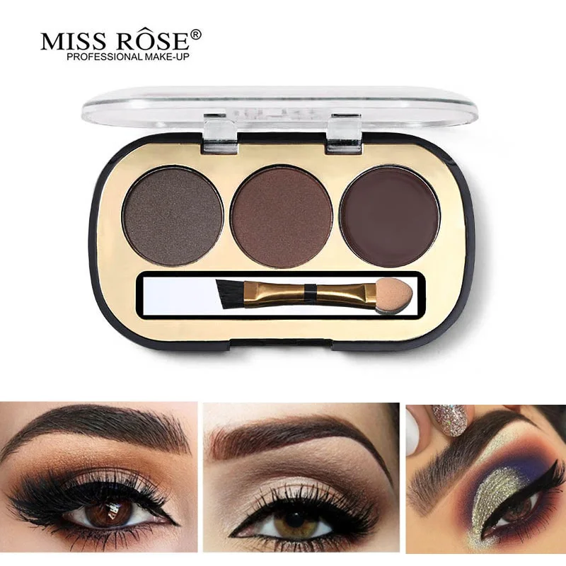 Miss Rose 3 цвета набор для наращивания бровей с Палетка с кистью татуировка бровей воск+ пудра Макияж 3D натуральный долговечный глаз бровей