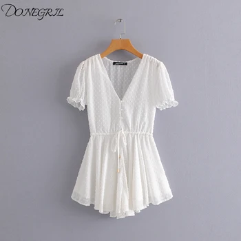 

2019 spring new European and American style solid color V-neck short-sleeved elastic waist jumpsuit