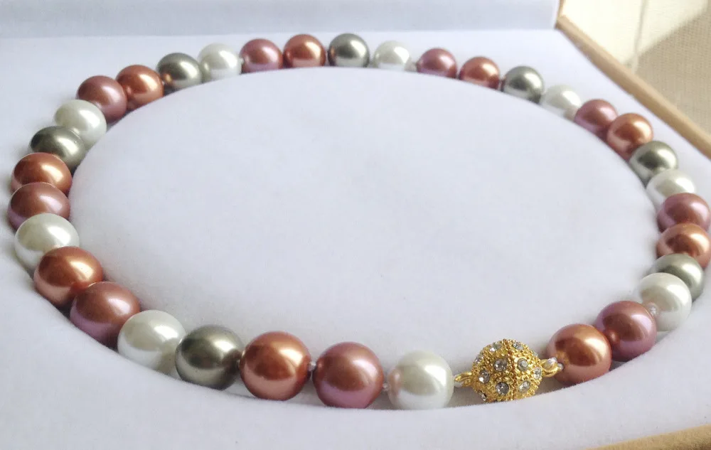 

12mm South Shell Pearl Round Bead Necklace Magnet Clasp AAA Grade/A031