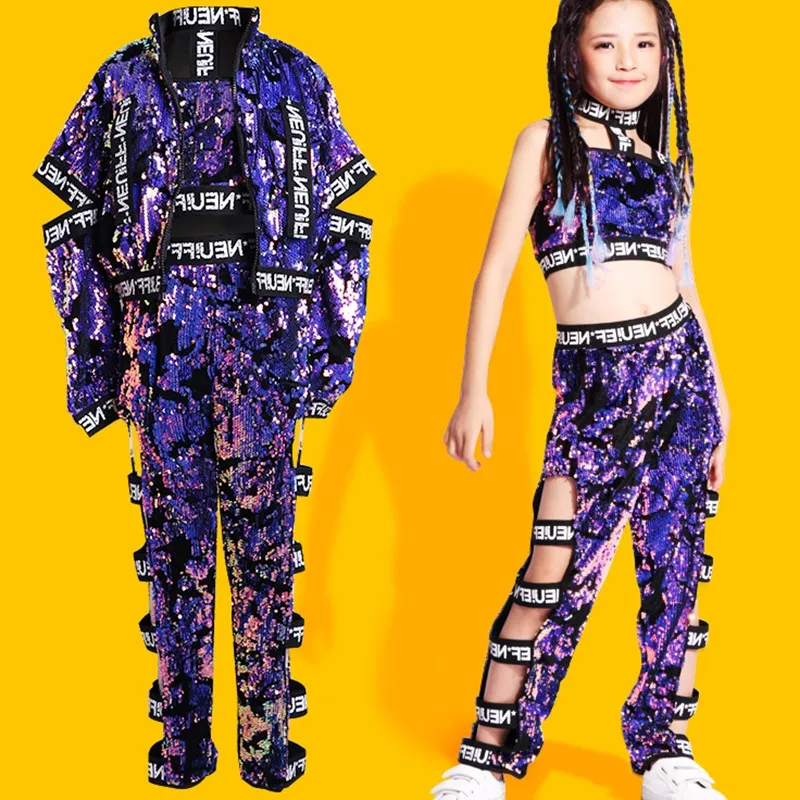 

Children Colorful Jazz Sequin Dance Costume Kids Hip Hop Clothing For Girls Dancing Costume Street Performance Wear Street Dress