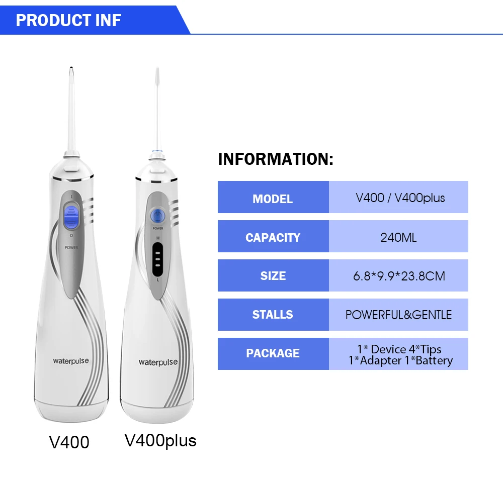 Waterpulse V400 Мощность 240 мл Стоматологический Ирригатор Уход за полостью рта зубная щетка Ирригатор для полости рта зубная нить струи воды