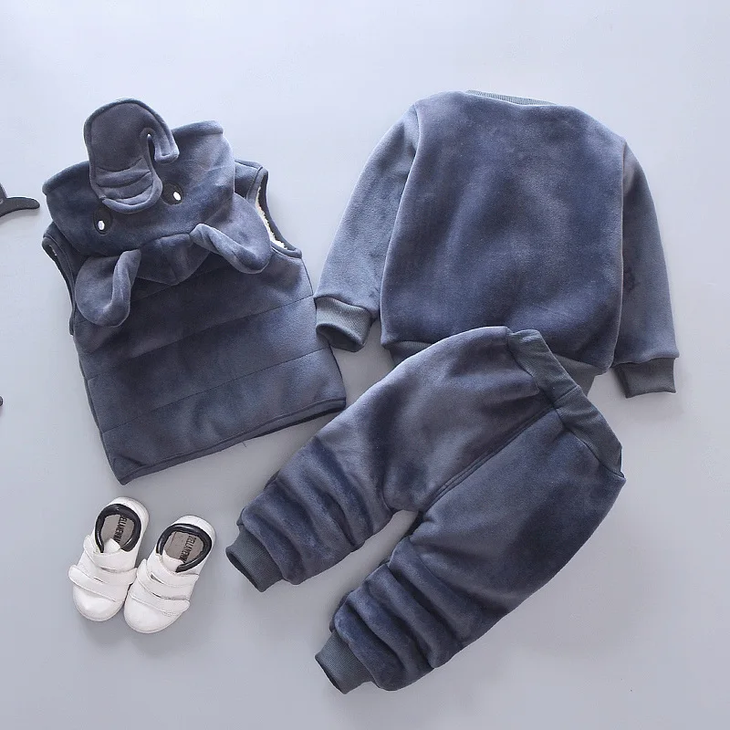 Комплекты одежды для новорожденных мальчиков осенне-зимний плотный вельветовый жилет с рисунком+ Топы+ штаны, спортивные костюмы из 3 предметов для маленьких девочек