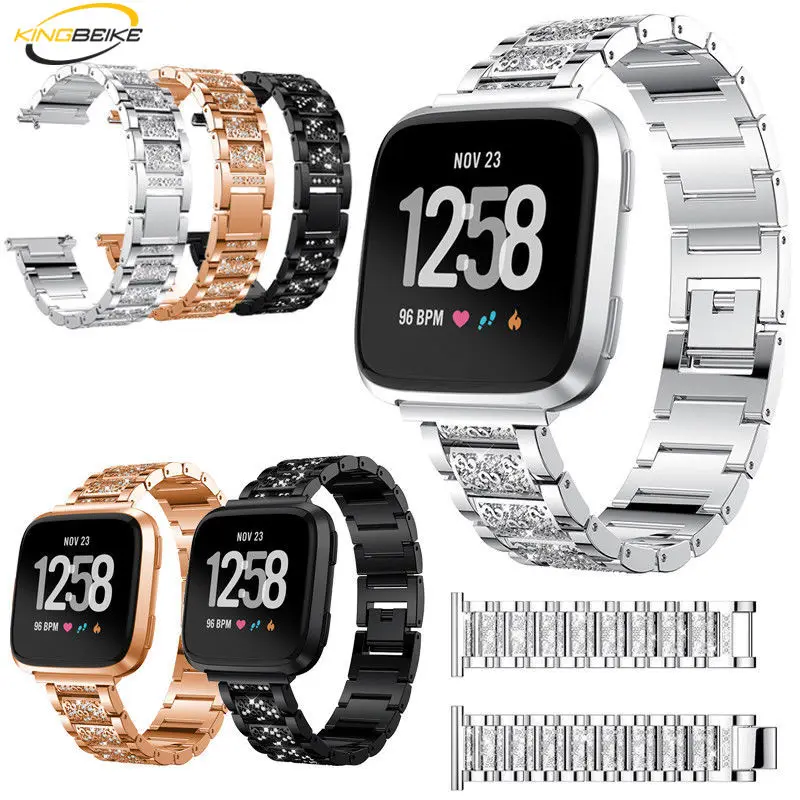 

KINGBEIKE Stainless Steel Watchband For Fitbit Versa Watch Band Replacement Metal With Diamond Smart Bracelet Strap Accessorie