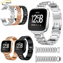 KINGBEIKE Stainless Steel Watchband For Fitbit Versa Watch Band Replacement Metal With Diamond Smart Bracelet Strap Accessorie