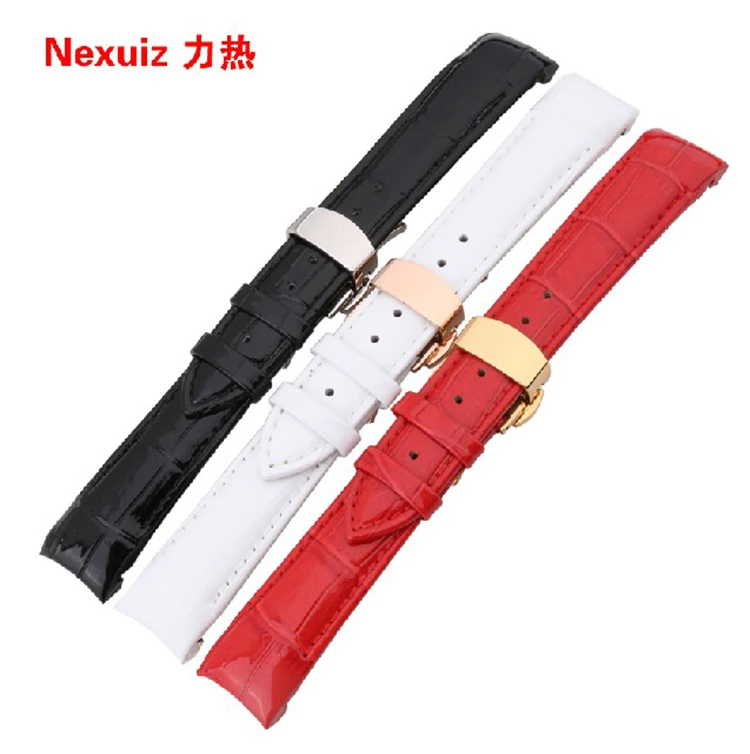 New Watchband Curved end straps 18mm Gold deployment clasp Bright