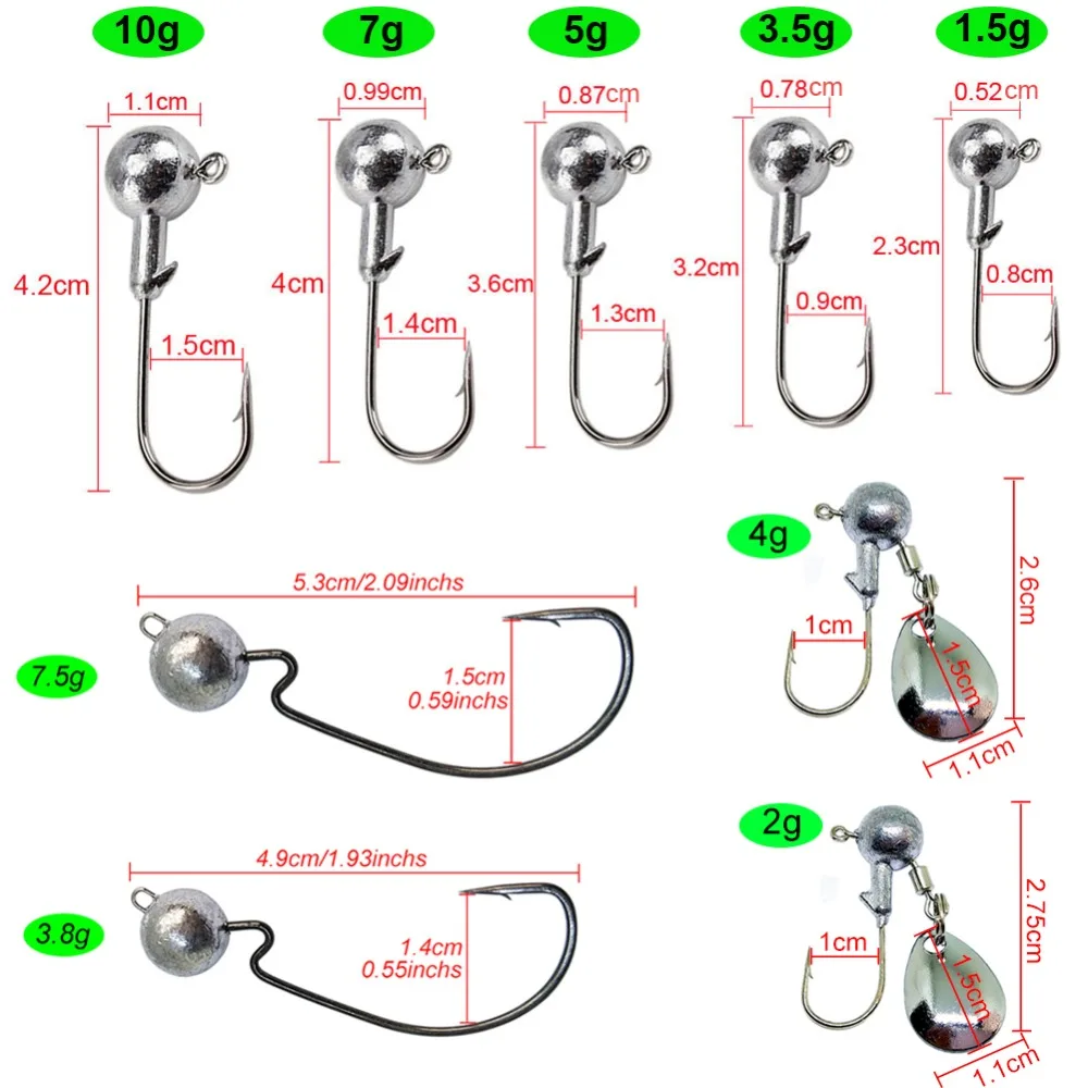 INFOF 45-pieces Jig Head рыболовный крючок комплект Jighead Неокрашенный 1,5 г-10 г свинцовые Крючки рыболовные крючки крючок под червя для ловли карпа