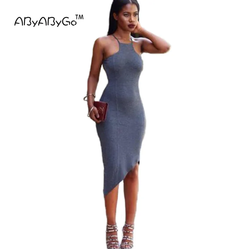 Abyabygo Для женщин летние Спагетти ремень Серый бинты Bodycon платье 2018 модные женские
