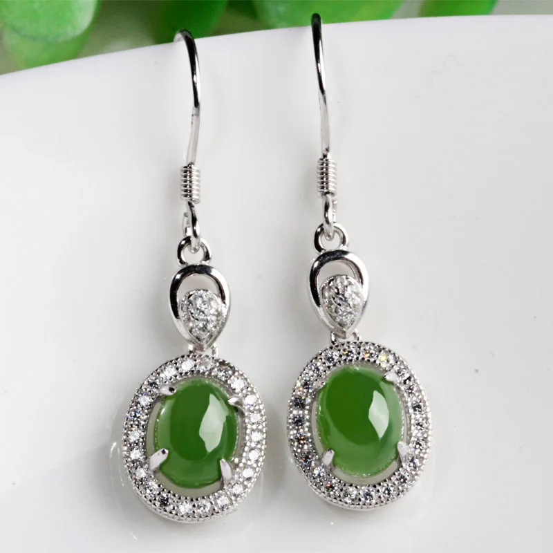 Natural Hetian jade pendant earrings jewelry earrings egg surface