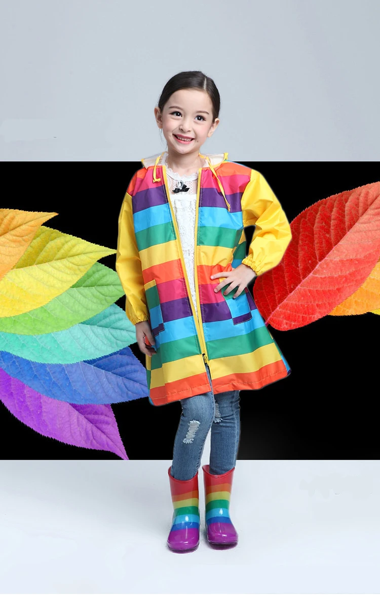 Yuding/Детские радужные плащи для школьников; непромокаемые куртки из полиэстера для мальчиков; плащ-дождевик с капюшоном; пончо для девочек - Цвет: raincoat