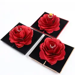 Новый стиль 3D вращающаяся Роза кольцо Box Смола Красный бархат женские кольца, бижутерия упаковки уникальные свадебные святого Валентина