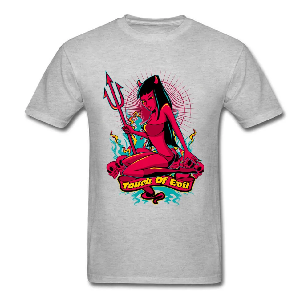 Personalized T-Shirt Gift Short Sleeve Rife Round Collar All Cotton Tops Shirts Casual Tee-Shirts for Boys VALENTINE DAY Devil Pin Up Girl Touch of evil grey