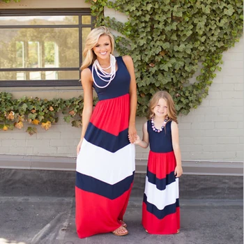 

2018 Mommy and Me Family Matching Mother Daughter Dresses Clothes Striped Mom and Daughter Dress Kids Parent Child Outfits